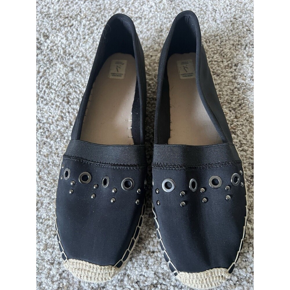 Simply Vera Wang Womens Black Satin Espadrille Grommet Flat Moccasin Sz 9.5 M
